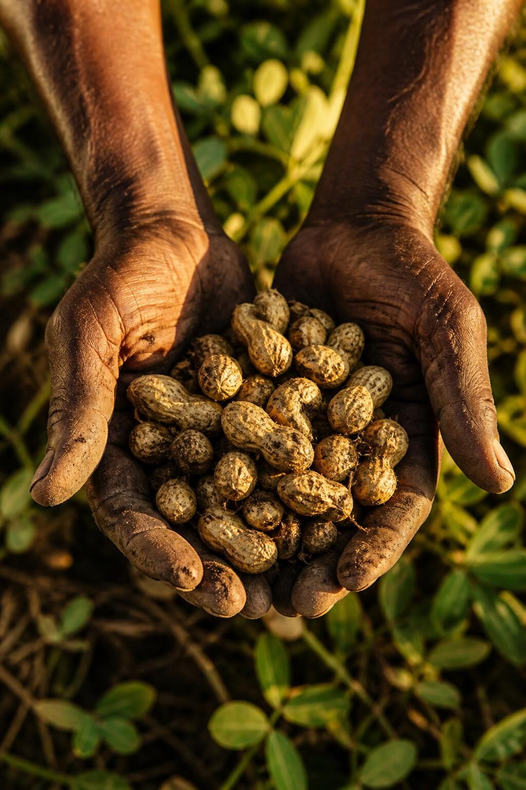 Freshly lifted groundnuts in hand